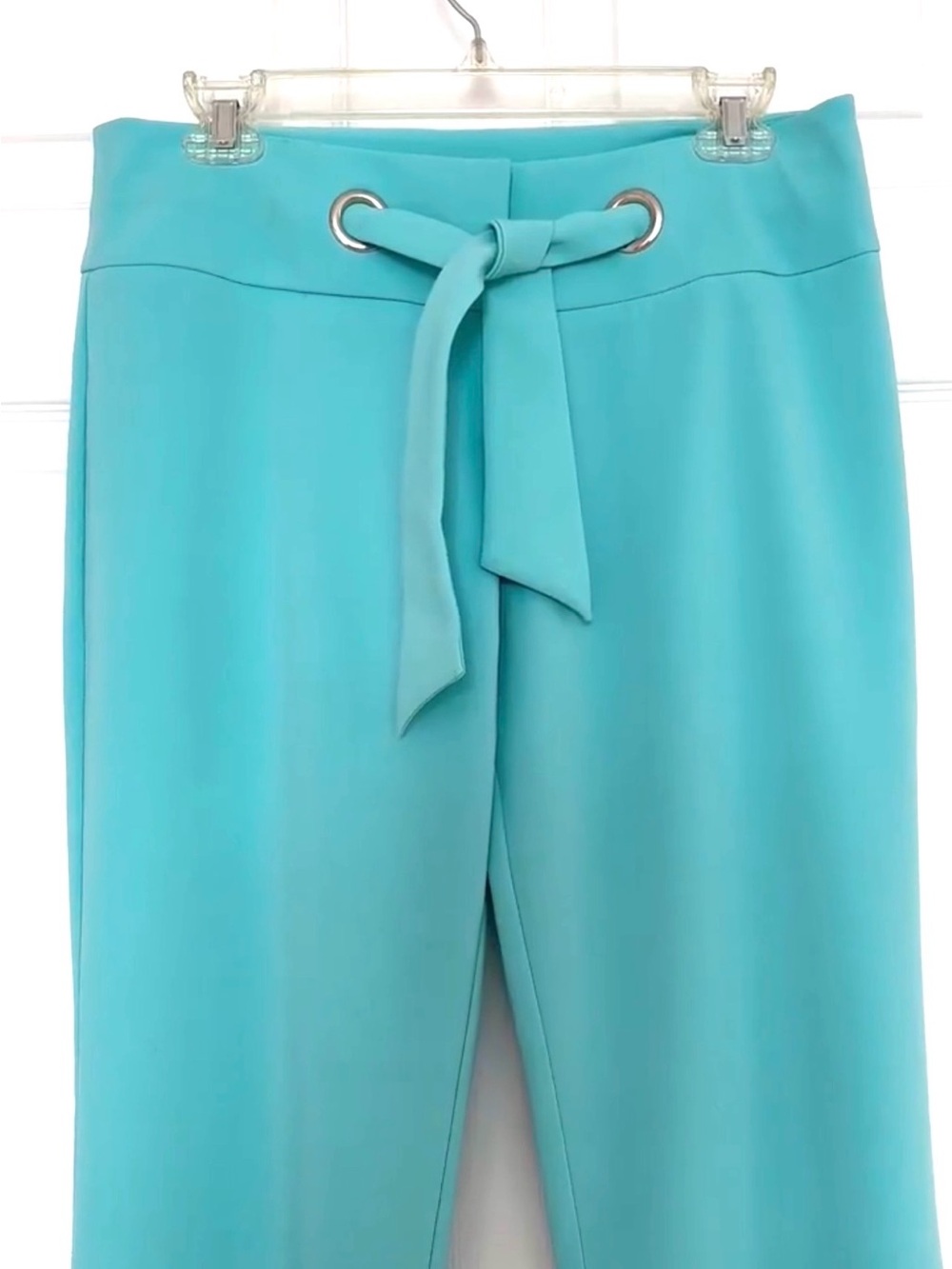 CACHE ~ Turquoise Flared Pants with Bow Strap Detail and Silver Toned Grommets